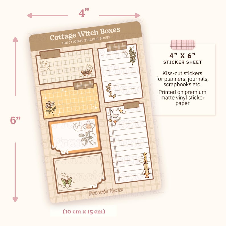 Cottage Witch Boxes Stickers / Functional Blank Note Paper Boxes for Journals & Planners
