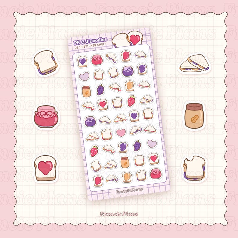 Pb Stickers PB&J Doodle Stickers / Peanut Butter, Strawberry and Grape Jam, Kawaii ...
