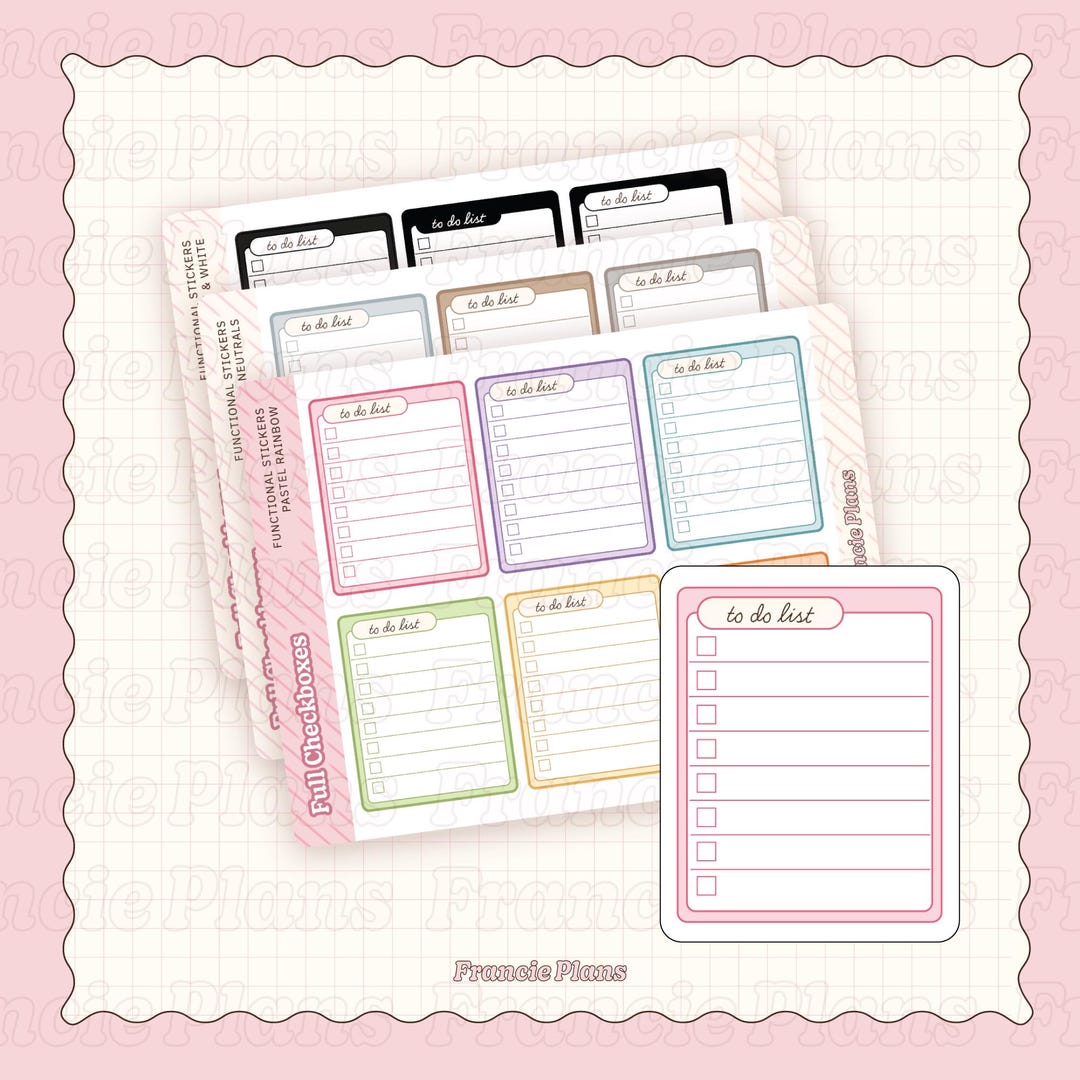Content List Sticker Full Box Checklist Sticker Sheet / Functional to Do List Planner ...