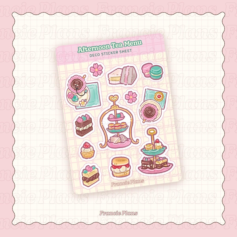 Afternoon Tea Menu Sticker Sheet / Desserts & Teacups, Planner Stickers ...