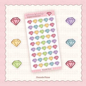 May include: A sheet of planner stickers featuring colorful diamond shapes in various colors, including pink, blue, yellow, green, and purple. The sheet is labeled "Diamond Doodles Planner Sticker Sheet" and includes the Francie Plans logo.