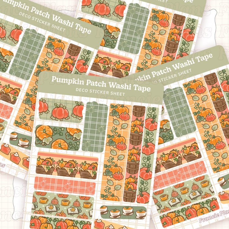 Pumpkin Patch Washi Tape Stickers / Fall Pumpkins Journalling Sticker Sheet, pumpkin crates, cute deco strip stickers