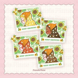 Sticker esthétique tournesol Keep Growing / Sticker fille kawaii en vinyle pour ordinateurs portables, bouteilles d'eau / Positif et motivant, résistant à l'eau