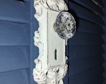 Shabby distressed door knob Cast Iron decorative door knob with acrylic glass knob,  jewelry hanger, decorative door handle, Faux door knob