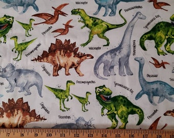 Dinosaur Fabric, Kids Fabric, 100% Cotton Fabric, Stone Age, Cotton Material, Prehistoric Dinosaur Print, By the Yard,