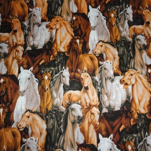 Horse Fabric, Country and Western, Cotton Fabric, Animal Print, Ranch Decor, Home Decor,