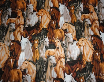 Horse Fabric, Country and Western, Cotton Fabric, Animal Print, Ranch Decor, Home Decor,