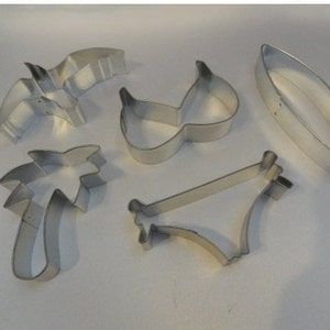 Beach Cookie Cutters, Beach, Bikini, sun glasses, Cookie Recipe, Fondant Cutter, Dolphin, Surf board, Sea Shells, Nautical, Palm Tree