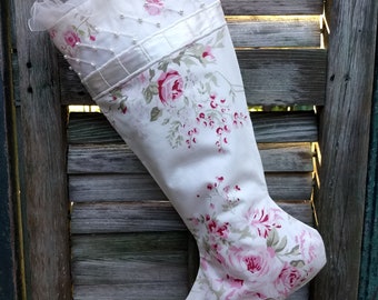 Unique Gifts, Handmade Stockings, One of a Kind, Handmade Christmas Stockings, Wedding, Rose Chic Shabby, Home Decor,