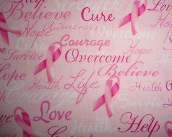 Pink Ribbon Breast Cancer Awareness, Cotton Fabric, Hat and Hair Crafts, Cotton Material, Believe with Strength, Hope, Courage and Love,