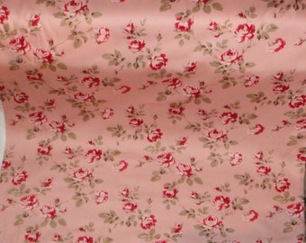 Shabby Chic Pink Roses Cotton Twill Fabric, DIY Curtain Material