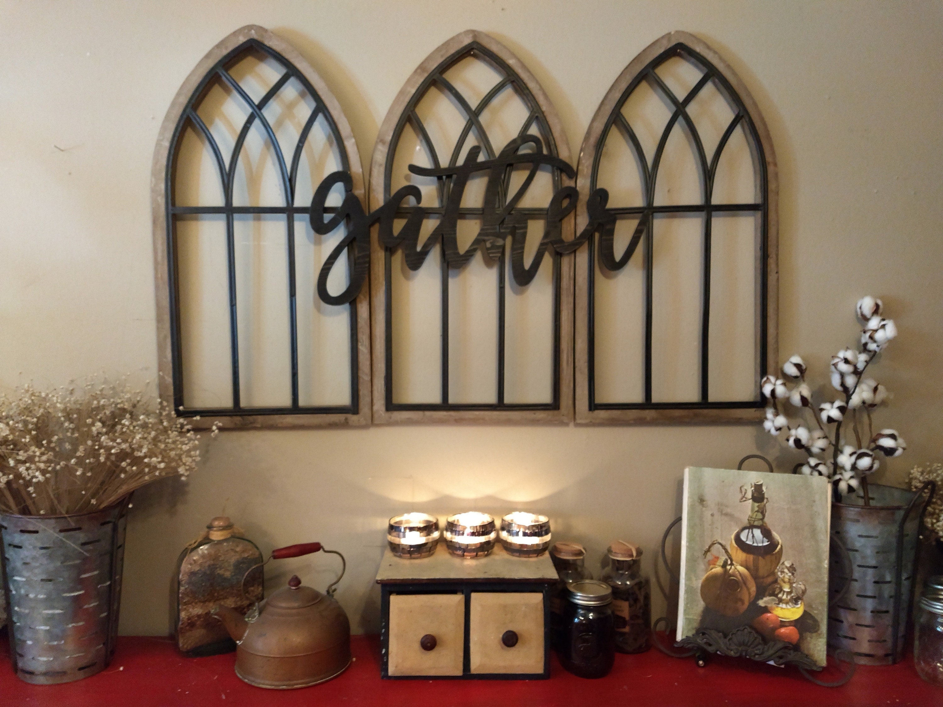 Gather Wall Decor Farmhouse Gather Sign Cathedral Arch Church Windows Kitchen Wall Decor Dinning Room Wall Decor Etsy