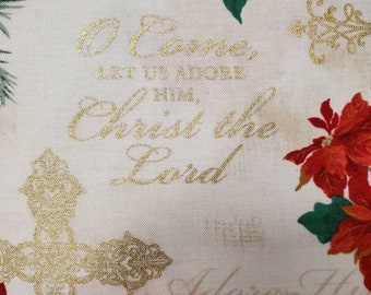 Christmas Fabric, Classic Christian Music, 100% Cotton Fabric, Cotton Material, Poinsettia Fabric, Christmas Flower,
