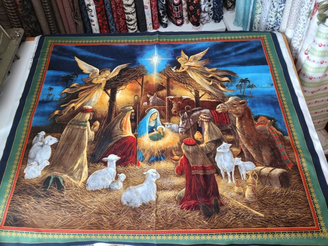 NATIVITY Fabric Panel Jesus Mary & Joseph Cotton Material Etsy