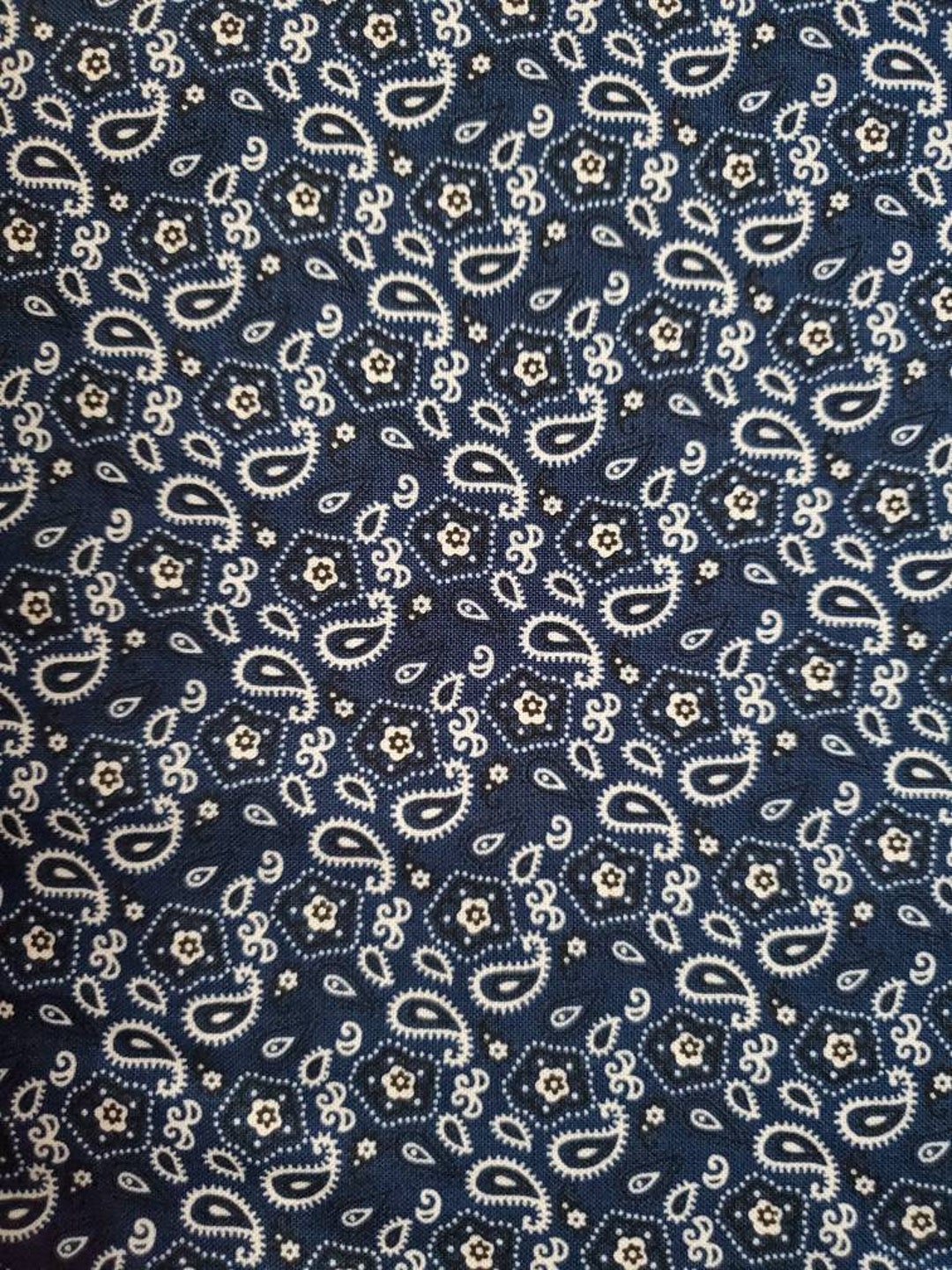 Blue and White Bandana Fabric, Paisley Cotton Fabric, Western Fabric