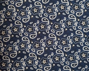 Blue and White Bandana Fabric, Paisley Cotton Fabric, Western Fabric, Country Fabric, Fat Quarters, By the yard,