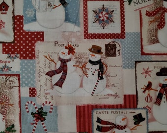 Christmas Fabric, Snowman Fabirc, 100% Cotton Fabric, Cotton Material, By the Yard, Fat Quarters, DIY, Sewing,