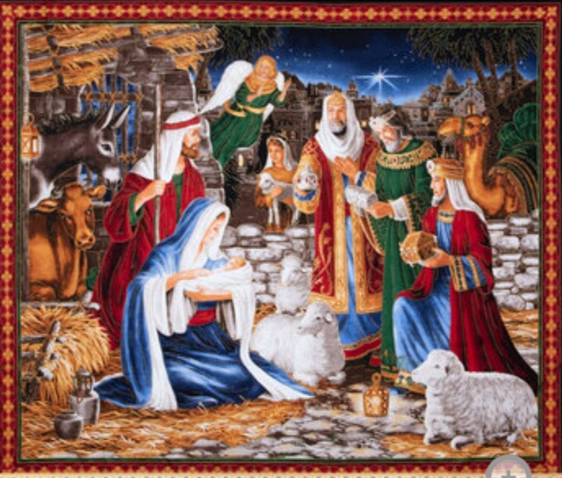 NATIVITY Fabric Panel Jesus Mary & Joseph Cotton Material Etsy