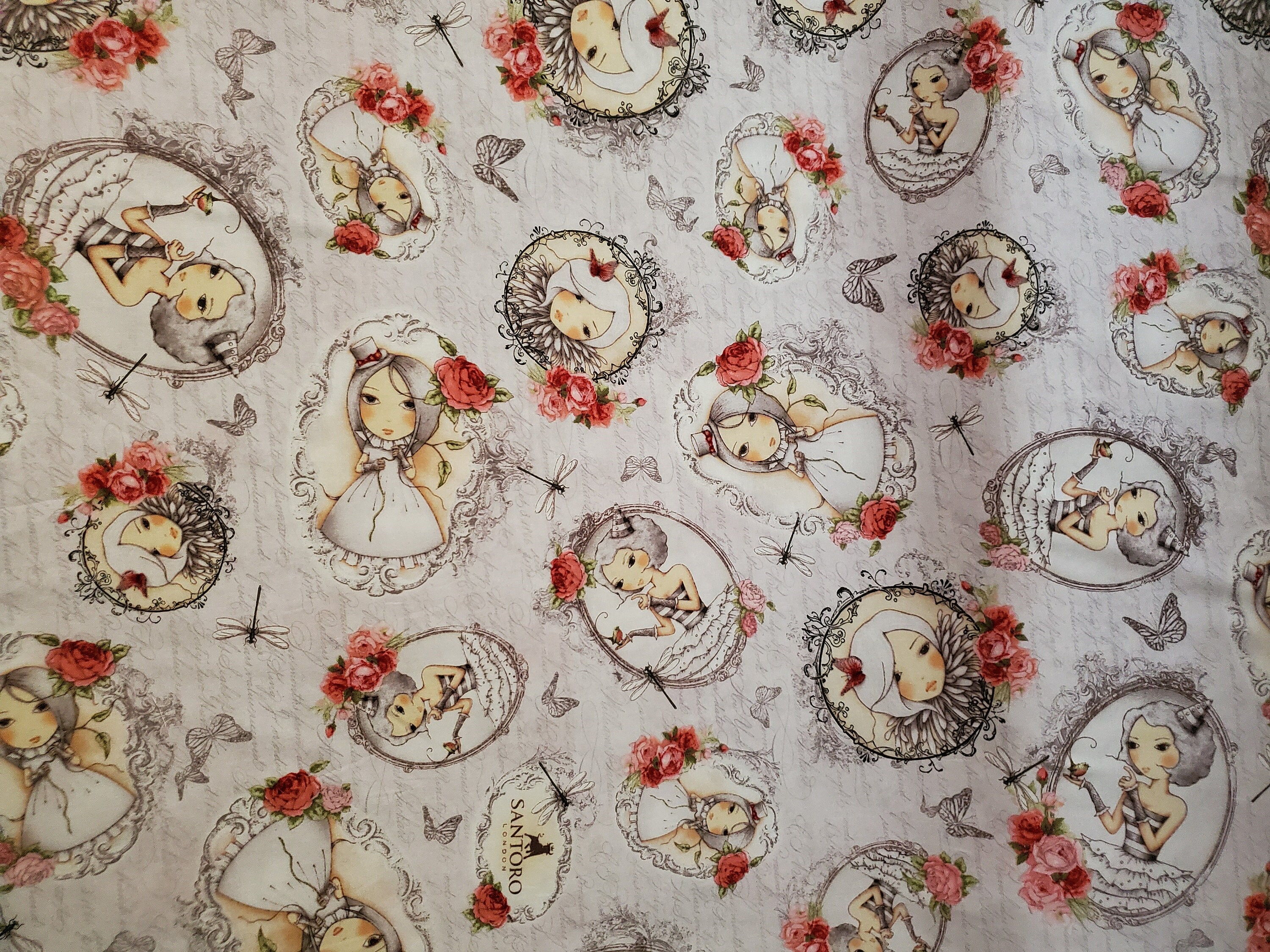 Santoro Cotton Material Pink Roses Santoro Fabric Rose Etsy