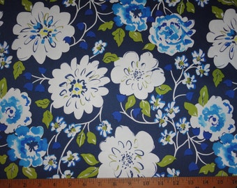 Upholstery Fabric, Flower Fabric, Fabrics by the yard, Cotton Fabric, Flowers on a Navy Blue Background, Sewing, Fabrics on Etsy,