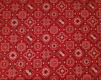 Red Bandana Print Cotton Fabric, Western Sewing, By the Yard