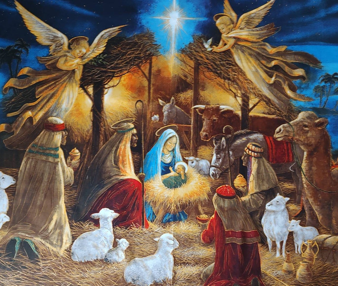 NATIVITY Fabric Panel Jesus Mary & Joseph Cotton Material Etsy