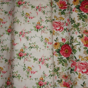 ROSE FABRIC, 100% Cotton Fabric, By the Yard, Cottage Roses, DIY, Curtain Material, Sewing, Home Decor, Pillow Fabric,