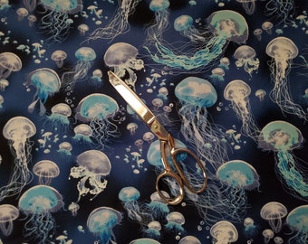 JELLYFISH Fabric, Cotton Fabric, Beach Fabric, Cotton Material, Fabrics by the yard, Ocean, Deep Sea,