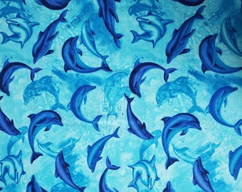 Dolphin Fabric, Beach Fabric, 100% Cotton Fabric, Cotton Material, By the Yard,