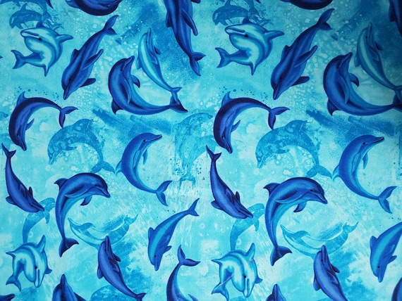 Dolphin Fabric, Beach Theme 100% Cotton Material, By the Yard