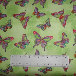 Butterfly Fabric with Dandelions, Designer Cotton Fabric, Quilting Material,