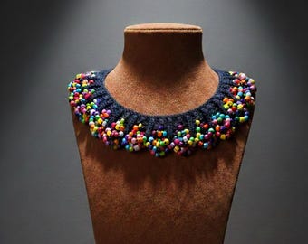 Handmade Beaded Crochet Necklace, Boho Colorful Jewelry for Women