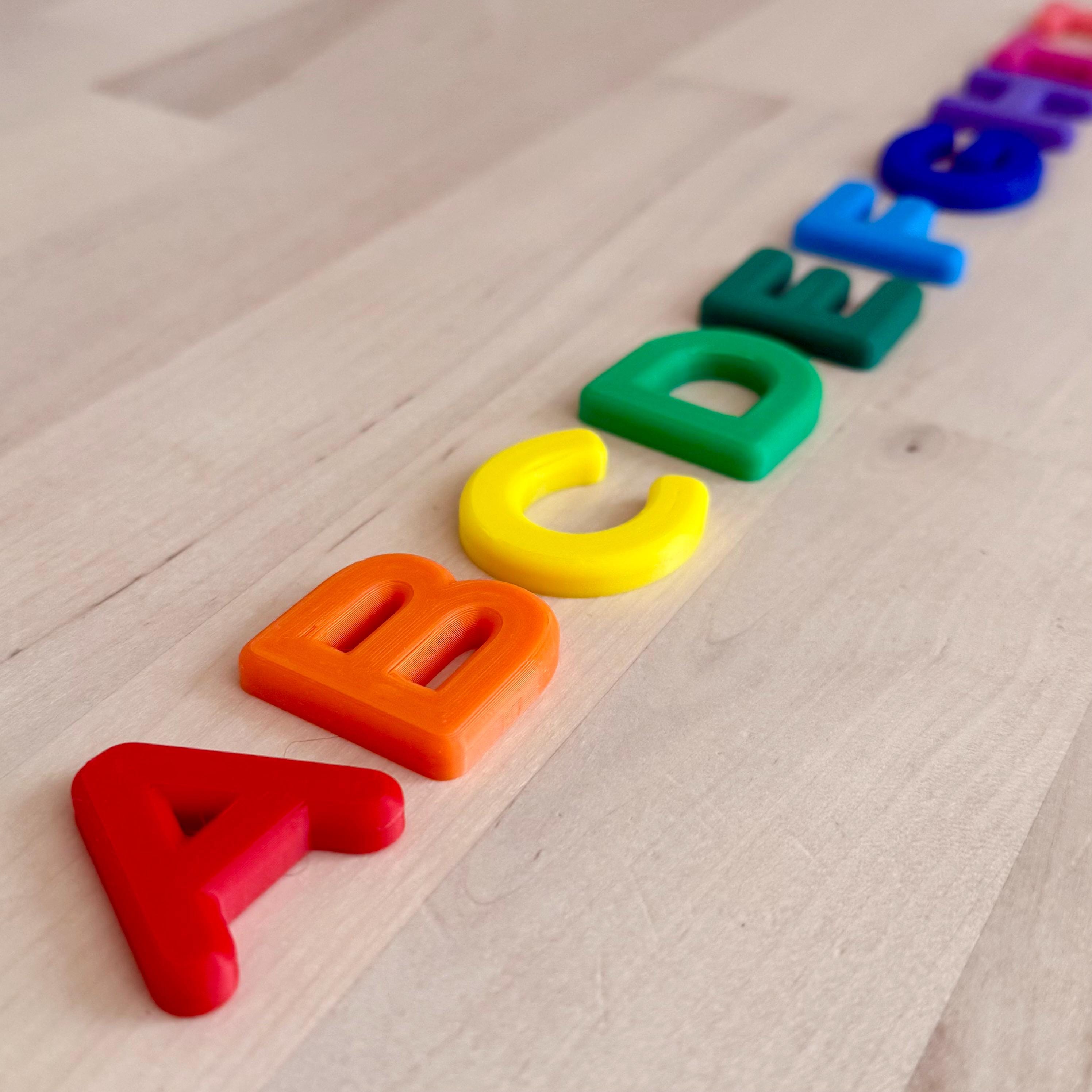 Modern Magnetic Alphabet Letters - Rainbow ABC Set - Embedded Magnets - Montessori Fridge Toys