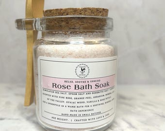 Sais de Banho Artesanais Feitos à Mão - Sais de Banho de Rosas (227g)