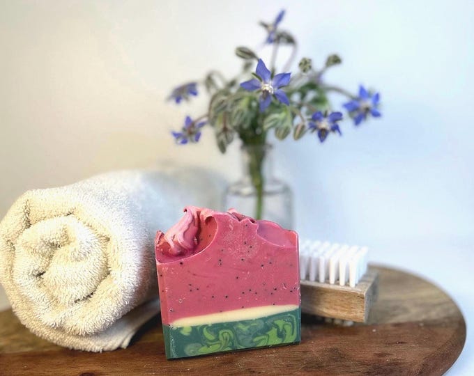 Handmade Artisan Tallow Soap Bar - Exfoliating Watermelon
