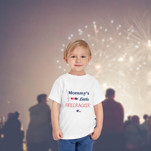 4th of July Toddler Tee, Personalized Little Firecracker 2T-5T Shirt, Patriotic Cute Fireworks Kids Shirt, Independence Day Child Top