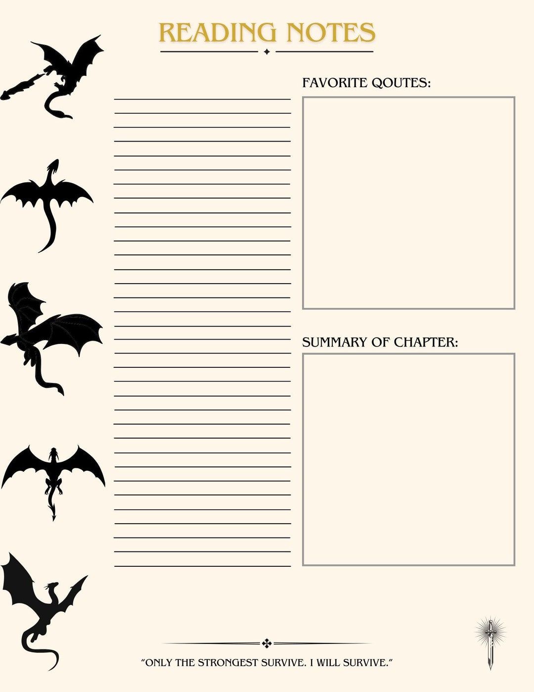 Fourth Wing Inspired Reading Notes Guide - Etsy