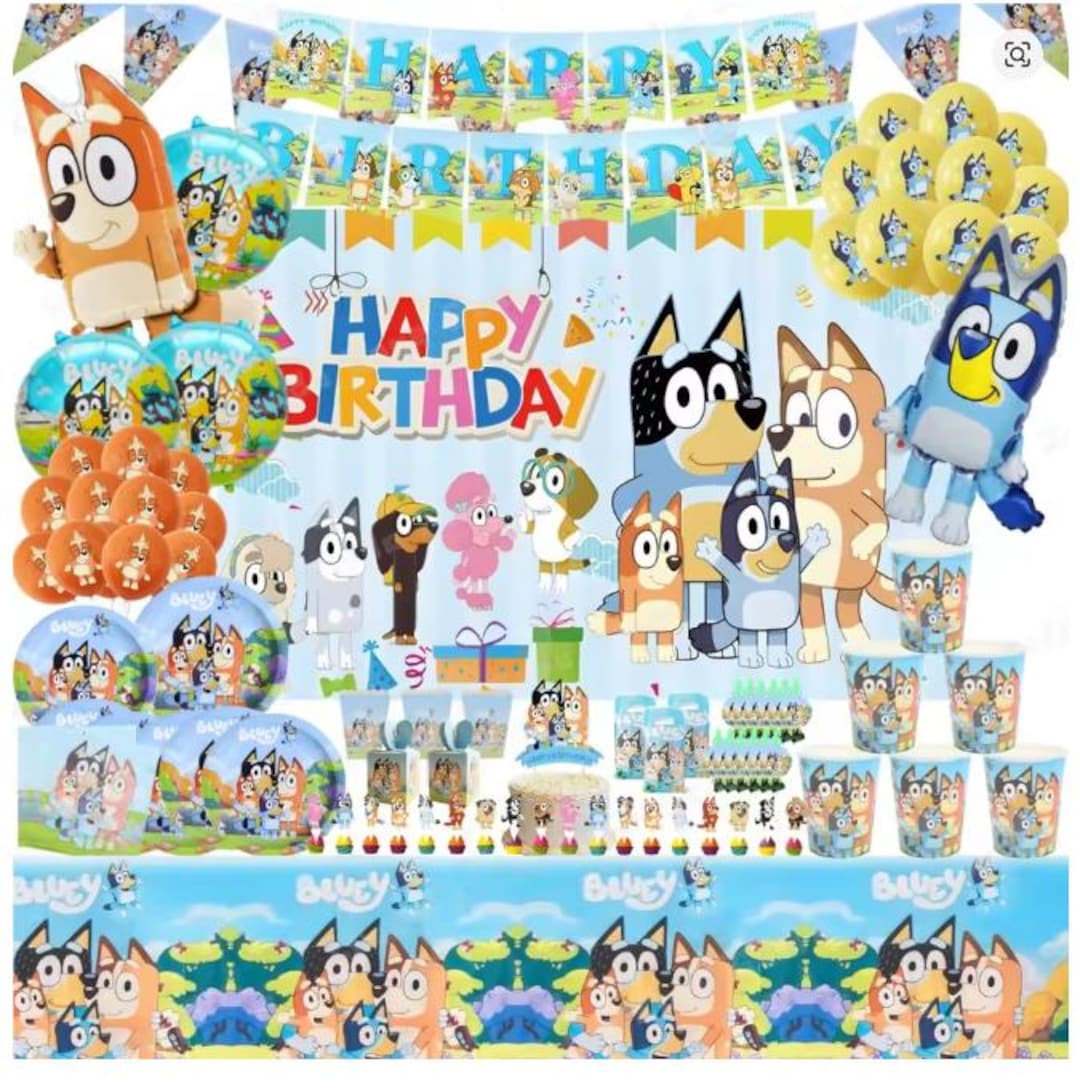 Bluey Birthday Party Supplies Set Backdrop, Balloons, Banner — free download