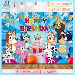 Bluey Bingo Verjaardagsachtergrond – Banner familiefeest cartoon – Muurdoek anime thema – Fotoachtergrond kinderen – Decor elandfeest