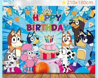 Bluey Bingo Birthday Backdrop – Cartoon Family Party Banner – Anime Theme Wall Cloth – Kids Photo Background – Moose Party Decor