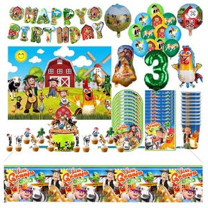 La Granja Zenon Birthday Party Decorations Set - Farm Theme Balloons, Banner, Tableware, Cake Topper, Backdrop, Baby Shower Supplies