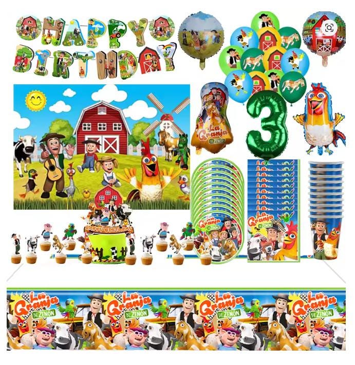 La Granja Zenon Birthday Party Decorations Set - Farm Theme Balloons, Banner, Tableware, Cake Topper, Backdrop, Baby Shower Supplies