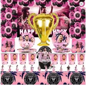 Articoli per feste di compleanno a tema calcio Messi - Palloncini in foil con numeri, stoviglie usa e getta, piatti, bicchieri, fondali, tovaglioli, decorazioni a tema calcio