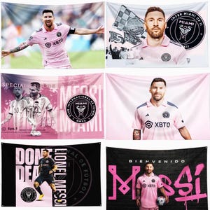 Bandera de fútbol de Lionel Messi / Club de fútbol Inter Miami / ¡6 diseños diferentes en 3 tamaños diferentes!
