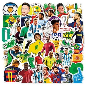 Conjunto de adesivos de futebol da Copa do Mundo de 150 peças - Decalques de vinil à prova d'água | Perfeito para personalização de festas escolares, artes e ofícios | Messi incluído