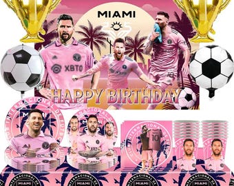 Lionel Messi Inter Miami Birthday Decorations | Soccer Party Supplies | Soccer Club Theme Disposable Decor