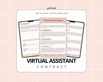 Virtueller Assistent Vertragsvorlage & freiberufliche Dienstvereinbarung, bearbeitbarer Canva digitaler Download für Freiberufler + Unternehmer