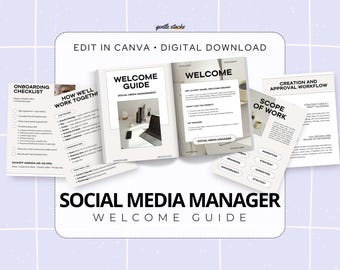 Social Media Manager Welcome Guide Canva Template, Editable Client Onboarding Kit for Small Business & Entrepreneurs, Digital Download