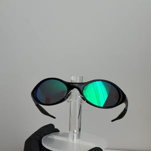 sunglasses oakley eye jacket black green Vintage glasses for cycling, running, gorpcore and outdoor activities, Y2K style opium avantgarde image 4