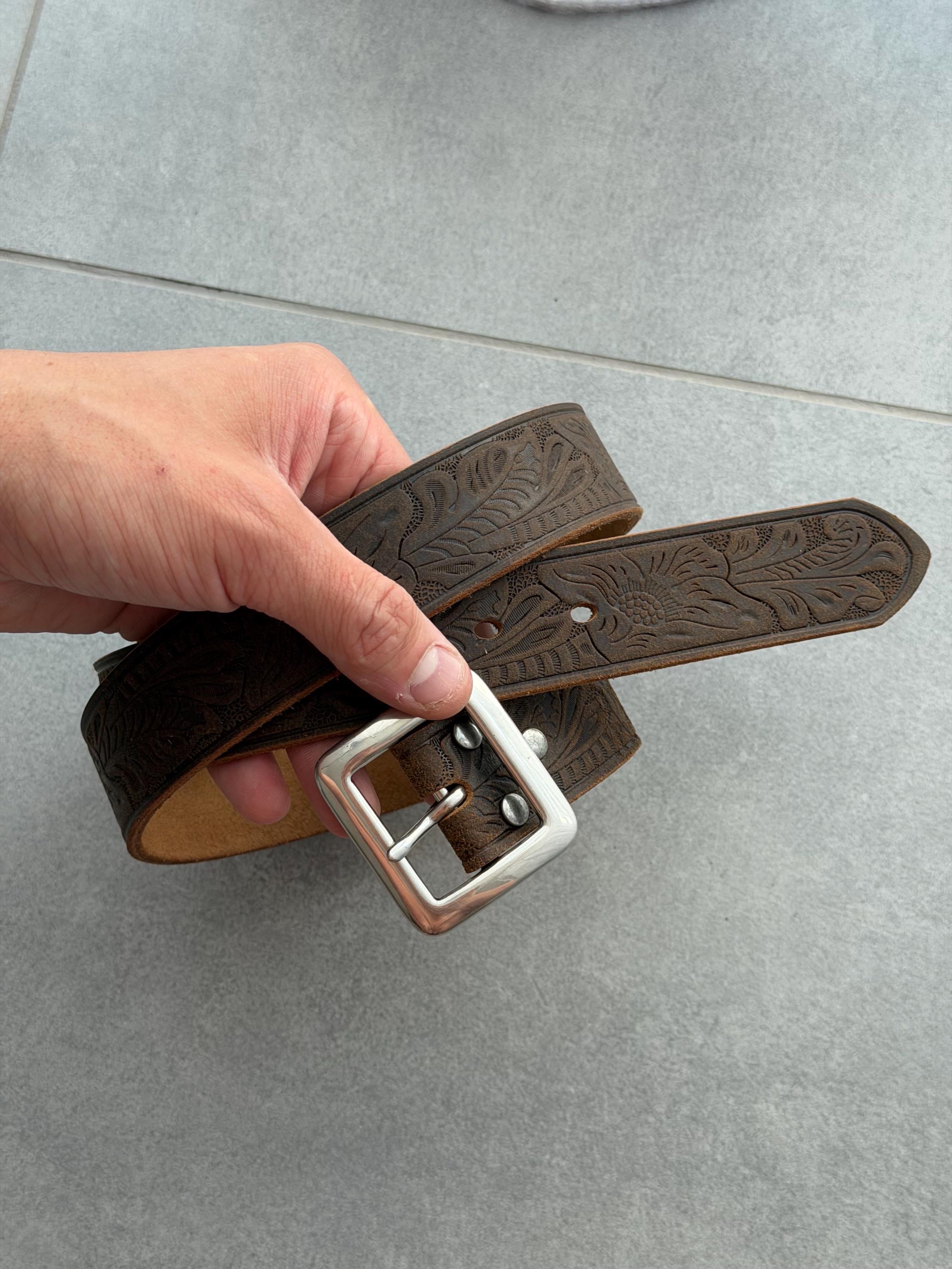 Ralph Lauren Double RL Two-Tone Brown Leather Belt with Dark Edge Men main image 2